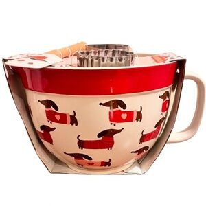 🆕-The Bakeshop-Dachshund Large Mixing Bowl Set w/Heart Cookie Cutters & Spatula